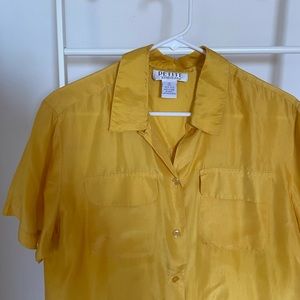 Vibrant Vintage Yellow 100% Silk Button Up with Utility Pockets